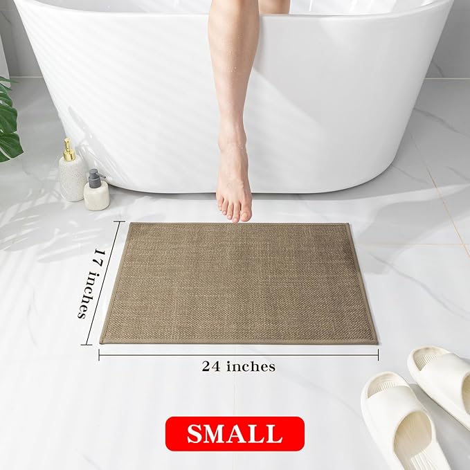 Bathroom Mat, 24 x 17 inches, Ultra-thin Non-slip Small Bathroom Mat, Quick-drying and Absorbent, Suitable for Bathroom Floors (Dark Beige, 24"x17")