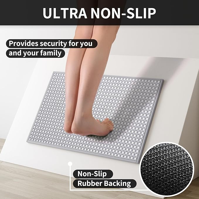 Kitchen Rugs Mat Non Slip Washable, Super Absorbent Kitchen Mats for Floor, Rubber Backing Soft Braided Standing Floor Mats Sink Mat Runner Rug, Easy to Clean and Maintain, Gray 17"x28"