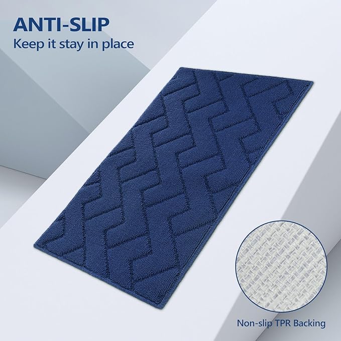 Kitchen Rug and Mat Set, 2-piece set, super absorbent polypropylene non-slip rugs, soft and comfortable mats, washable, suitable for kitchen, hallway, office, sink area, laundry room (20 inches x 31.5 inches + 20 inches x 48 inches, Navy Blue)