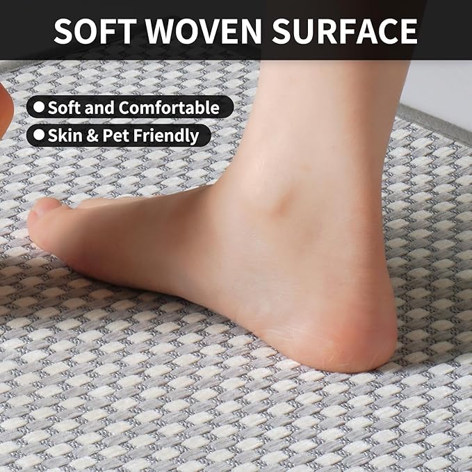 Kitchen Rugs Mat Non Slip Washable, Super Absorbent Kitchen Mats for Floor, Rubber Backing Soft Braided Standing Floor Mats Sink Mat Runner Rug, Easy to Clean and Maintain, Gray 17"x28"