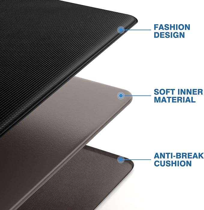 Kitchen Floor Mat, 2-Piece Kitchen Rug Set, Cushioned Anti-Fatigue Kitchen Mat, Non-Slip Standing Desk Mat, Waterproof Kitchen Rug Set, Suitable for Kitchen, Floor, Office, Size: 17.3"x30"+17.3"x47", Black