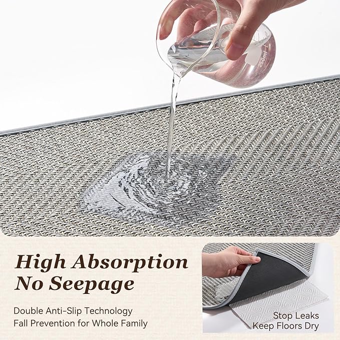 Kitchen floor mat, non-slip and washable gray kitchen rug, absorbent and quick-drying, easy to clean, suitable for use in front of the sink. Size: 17 inches * 30 inches.