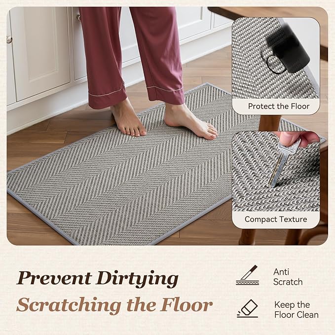 Kitchen floor mat, non-slip and washable gray kitchen rug, absorbent and quick-drying, easy to clean, suitable for use in front of the sink. Size: 17 inches * 30 inches.
