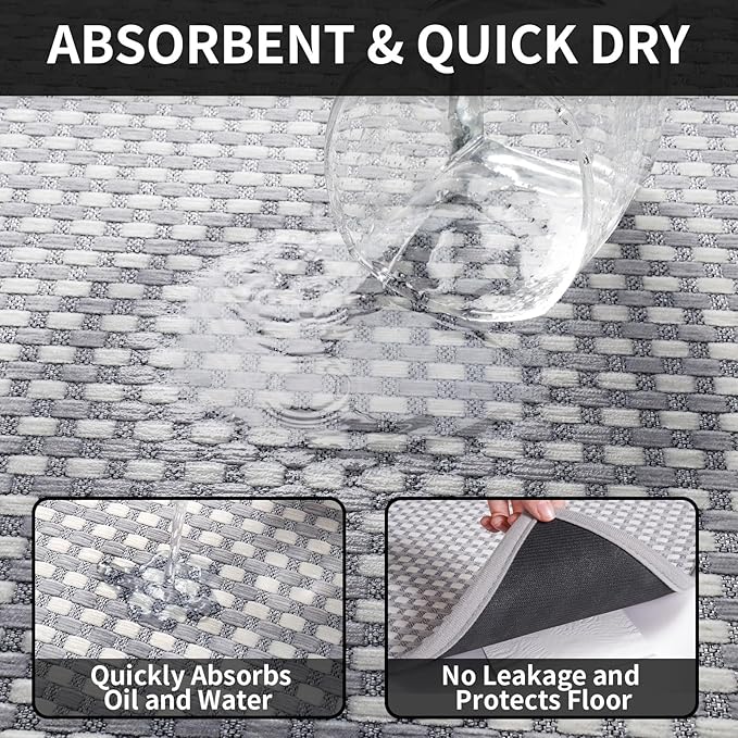 Kitchen Rugs Mat Non Slip Washable, Super Absorbent Kitchen Mats for Floor, Rubber Backing Soft Braided Standing Floor Mats Sink Mat Runner Rug, Easy to Clean and Maintain, Gray 17"x28"