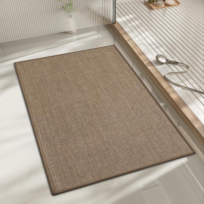 Bathroom Mat, 24 x 17 inches, Ultra-thin Non-slip Small Bathroom Mat, Quick-drying and Absorbent, Suitable for Bathroom Floors (Dark Beige, 24"x17")