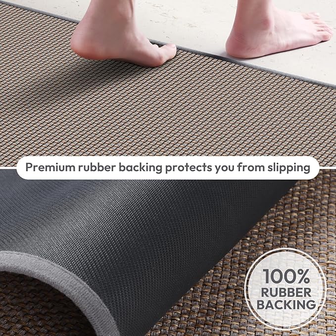 Kitchen Mats for Floor, Kitchen Rug, Nonskid, Washable, Absorbent Kitchen Runner Rug for in Front of Sink, Entryway, Rubber Backing Indoor Door Mat, Farmhouse Style Standing Mat, 17.3"x28", Grey
