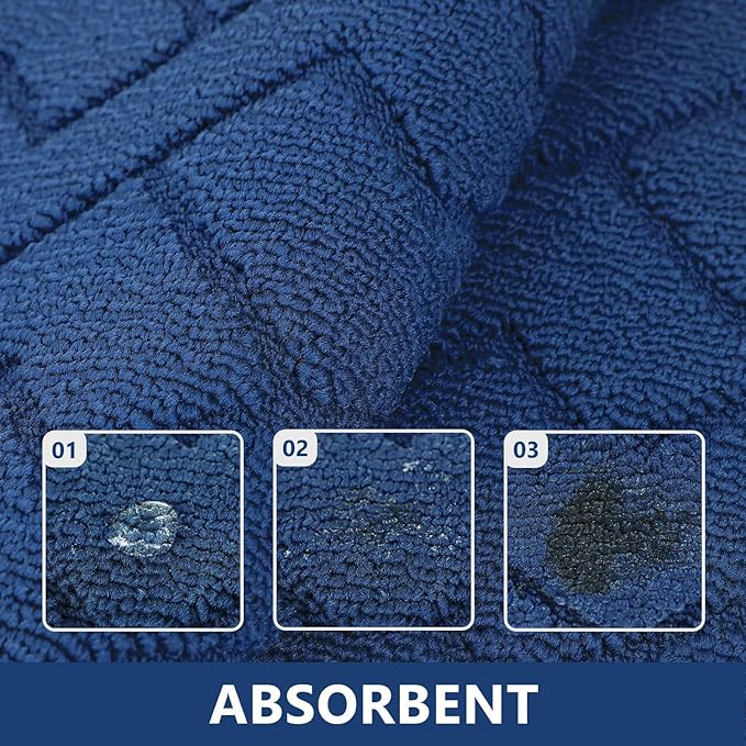 Kitchen Rug and Mat Set, 2-piece set, super absorbent polypropylene non-slip rugs, soft and comfortable mats, washable, suitable for kitchen, hallway, office, sink area, laundry room (20 inches x 31.5 inches + 20 inches x 48 inches, Navy Blue)