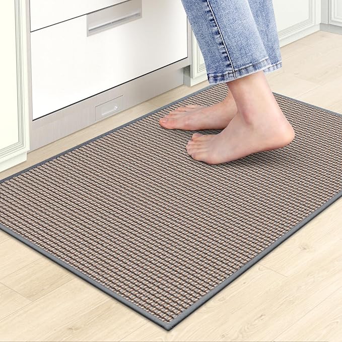 Kitchen Mats for Floor, Kitchen Rug, Nonskid, Washable, Absorbent Kitchen Runner Rug for in Front of Sink, Entryway, Rubber Backing Indoor Door Mat, Farmhouse Style Standing Mat, 17.3"x28", Grey