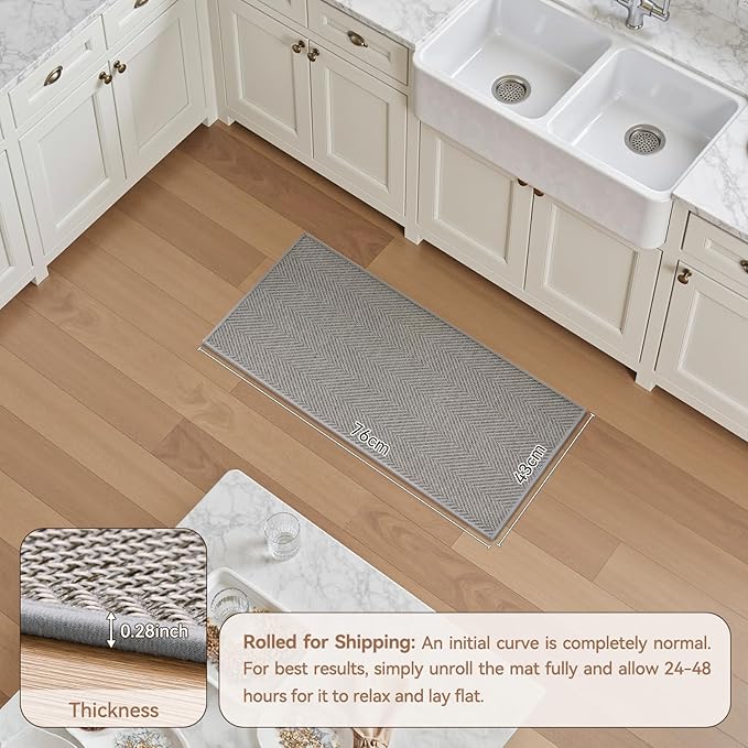Kitchen floor mat, non-slip and washable gray kitchen rug, absorbent and quick-drying, easy to clean, suitable for use in front of the sink. Size: 17 inches * 30 inches.