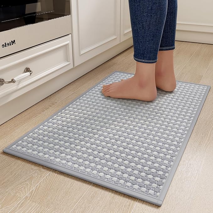 Kitchen Rugs Mat Non Slip Washable, Super Absorbent Kitchen Mats for Floor, Rubber Backing Soft Braided Standing Floor Mats Sink Mat Runner Rug, Easy to Clean and Maintain, Gray 17"x28"